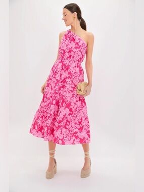 Tuckernuck Hyacinth House Pink Textured Floral One Shoulder Sybil Dress